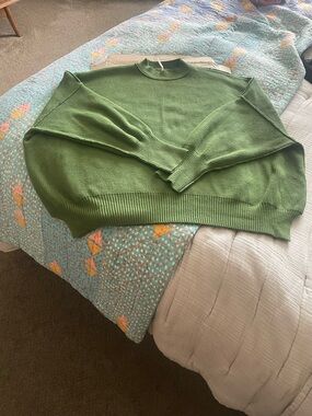 Free People Green Ribbed Crewneck Sweater